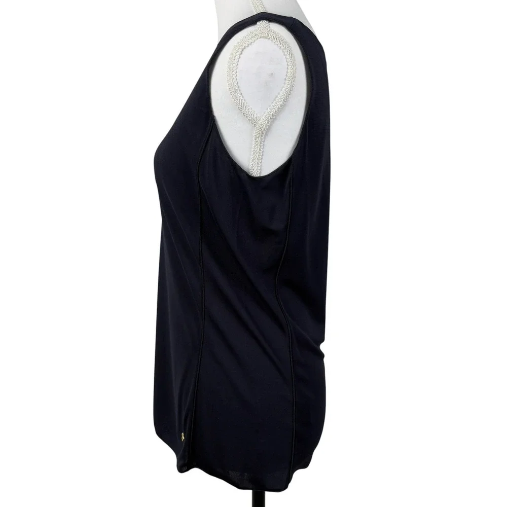 Tory Burch Sleeveless Drape Neck‎ Top Womens M Navy Blue Shell